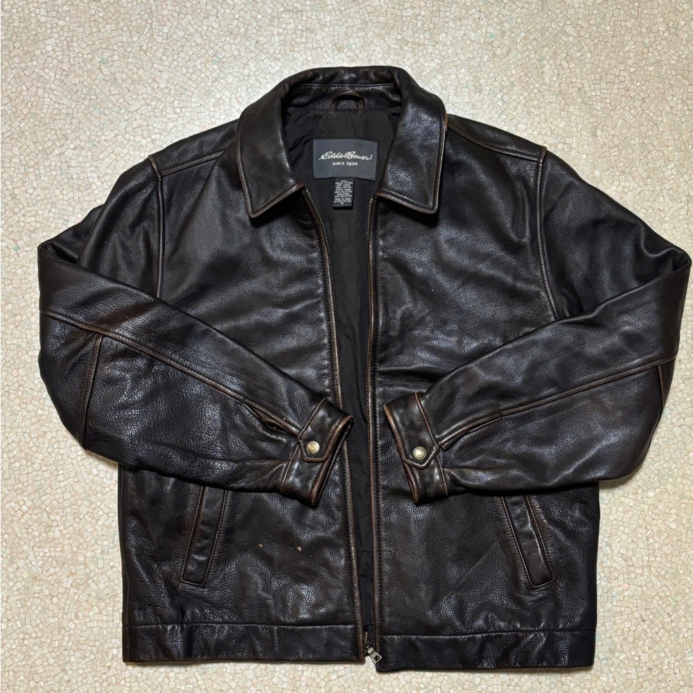 Eddie Bauer Men's Lined Dark Brown Leather Jacket
